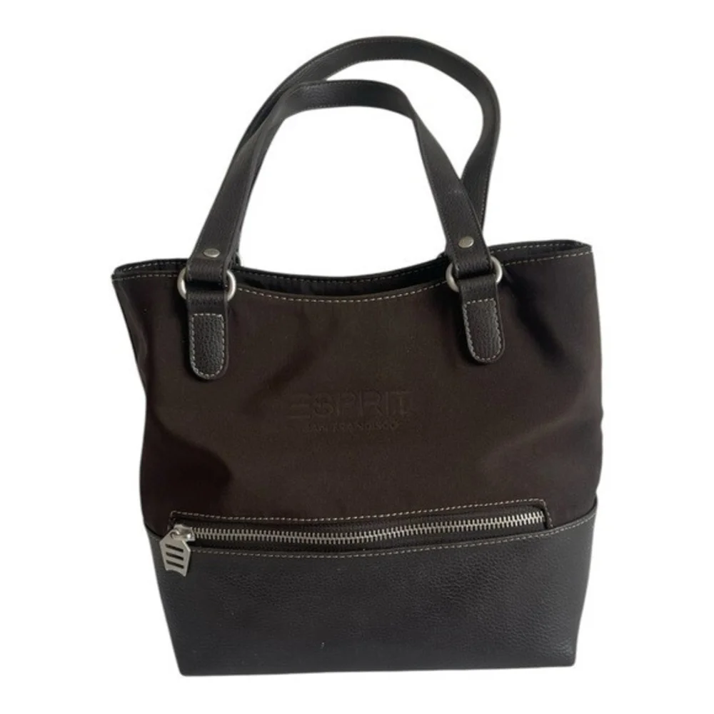 Esprit Women’s Brown Leather Nylon Tote Bag Handbag Shoulder Bag